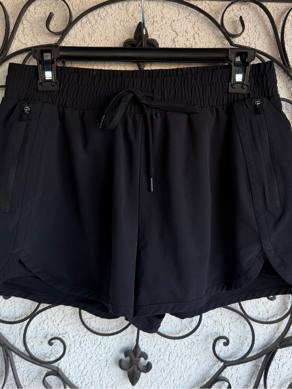 Beyond Yoga Black Athletic Drawstring Zip-Pocket Shorts
